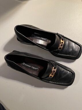 Etienne Aigner Black Leather Heeled Loafers with Subtle Strap